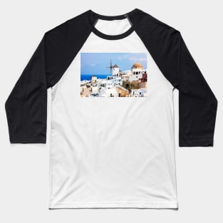 Oia, Santorini Windmills Baseball T-Shirt